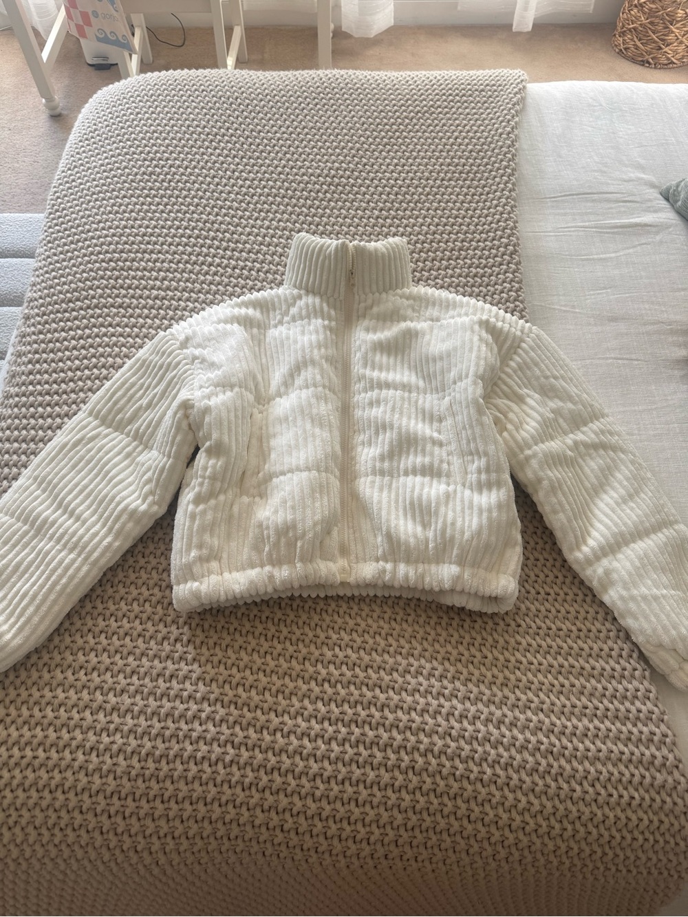 Cream Zip-Up Sherpa Jacket